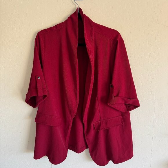 SHEIN Jackets & Blazers - SHEIN Curve Red Open-Front Jacket | Rolled Sleeves | Size 1XL